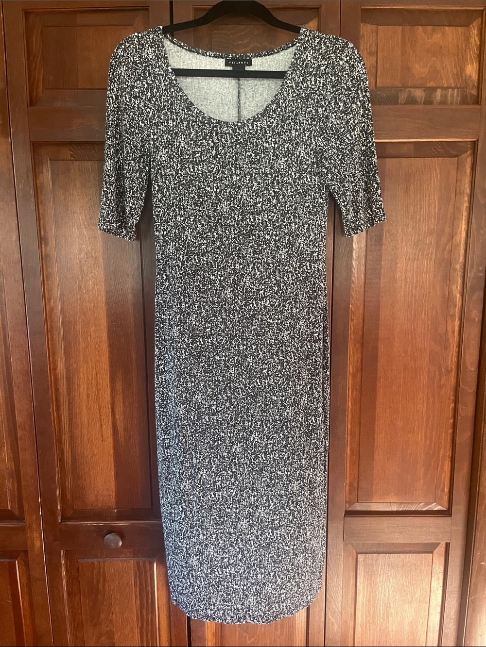 Metaphor Black and White Marled Scoop-Neck Midi Dress